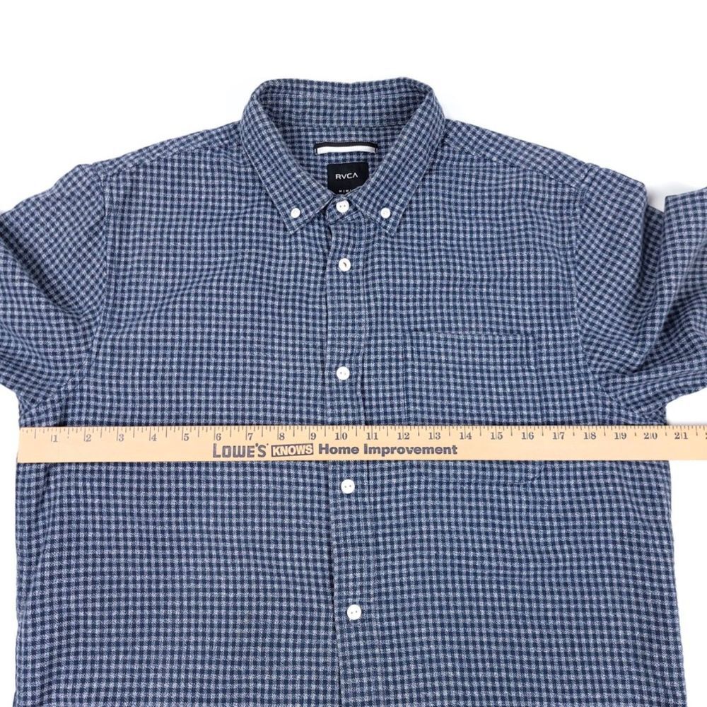 RVCA Flannel Slim Fit Button Down Casual Short Sleeve Shirt Check Navy Blue Gray